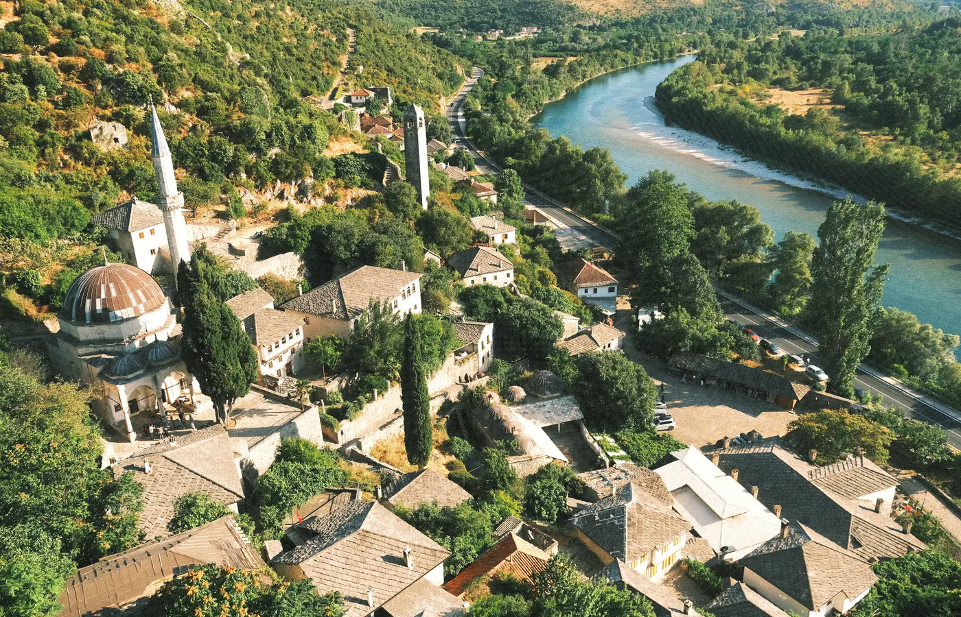 Historic riverside village in Bosnia and Herzegovina along the Neretva valley